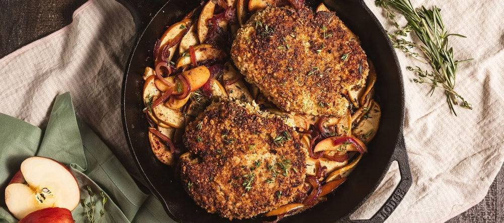 Costolette di maiale con mele caramellate