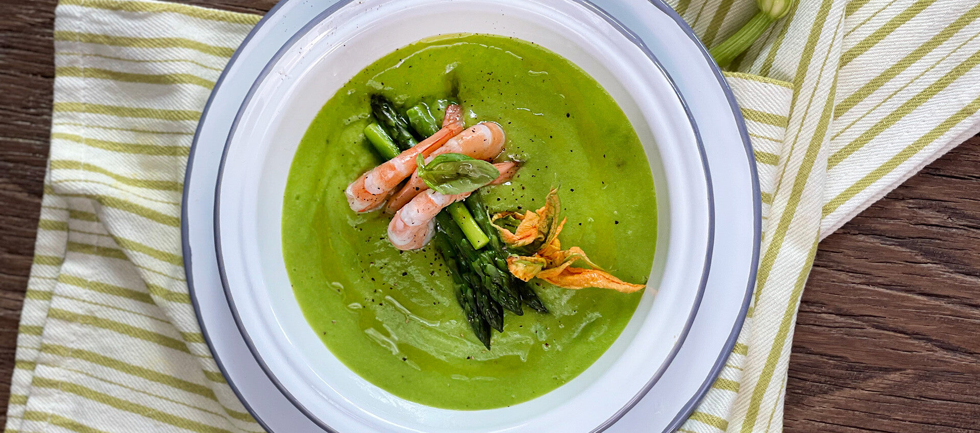 Crema di asparagi e gamberi