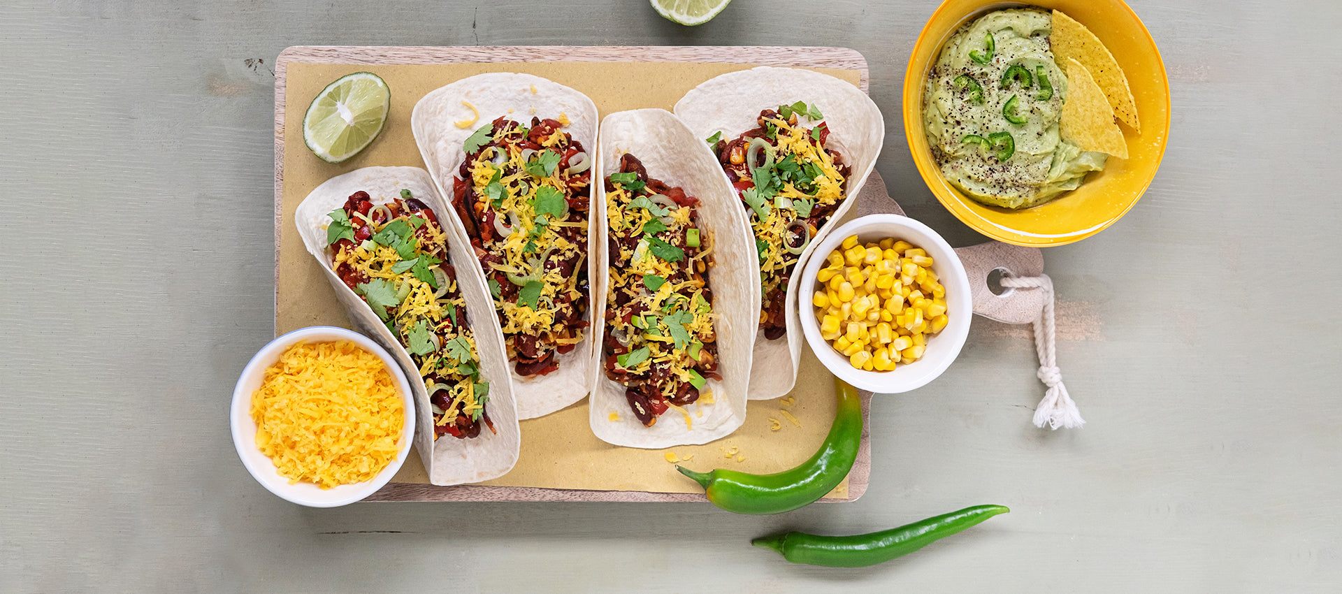 Tacos con Chili di fagioli rossi