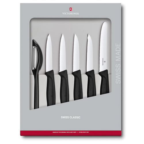 Set di 6 spelucchini con pelaverdure nero - Swiss Classic victorinox coltelleria V-6.71 13.6G Kunzi Shop