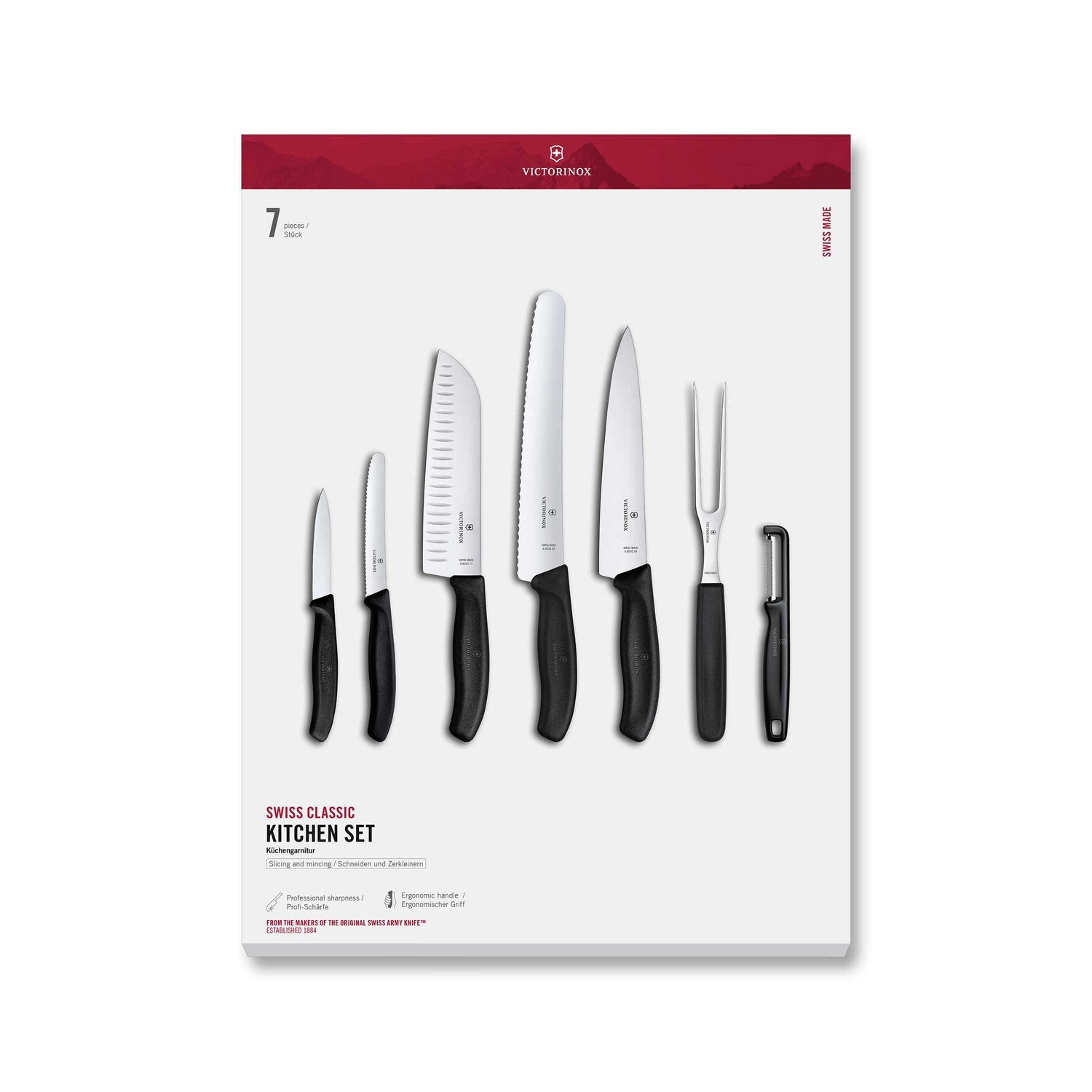 Set 7 pezzi cucina manico nero - Swiss Classic victorinox coltelleria V-6.71 33.71G Kunzi Shop