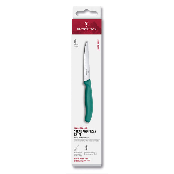 Set 6 coltelli bistecca ondulato manico verde - Swiss Classic victorinox coltelleria V-6.72 34.6C1 Kunzi Shop