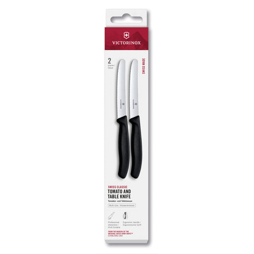 Coltello tavola ondulato manico nero blister 2 pz - Swiss Classic victorinox coltelleria V-6.78 33.2 Kunzi Shop