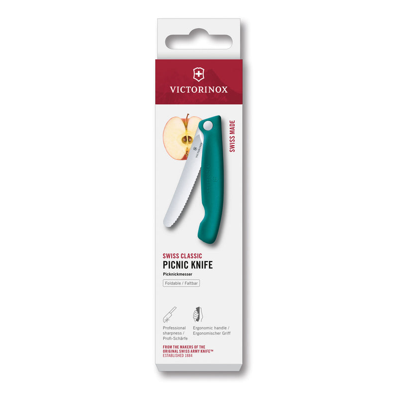 Coltello tavola ondulato pieghevole verde in blister - Swiss Classic victorinox coltelleria V-6.78 34.FC1 Kunzi Shop