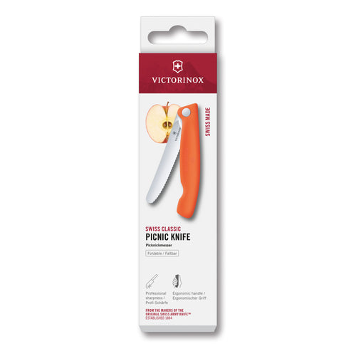 Coltello tavola ondulato pieghevole arancione in blister - Swiss Classic victorinox coltelleria V-6.78 39.FC1 Kunzi Shop