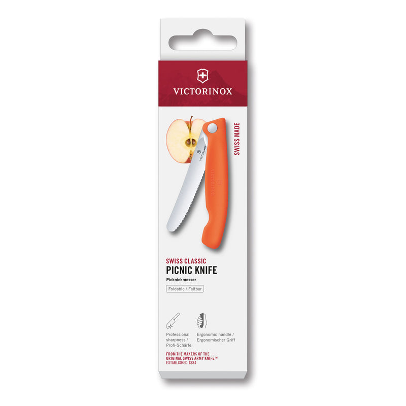 Coltello tavola ondulato pieghevole arancione in blister - Swiss Classic victorinox coltelleria V-6.78 39.FC1 Kunzi Shop