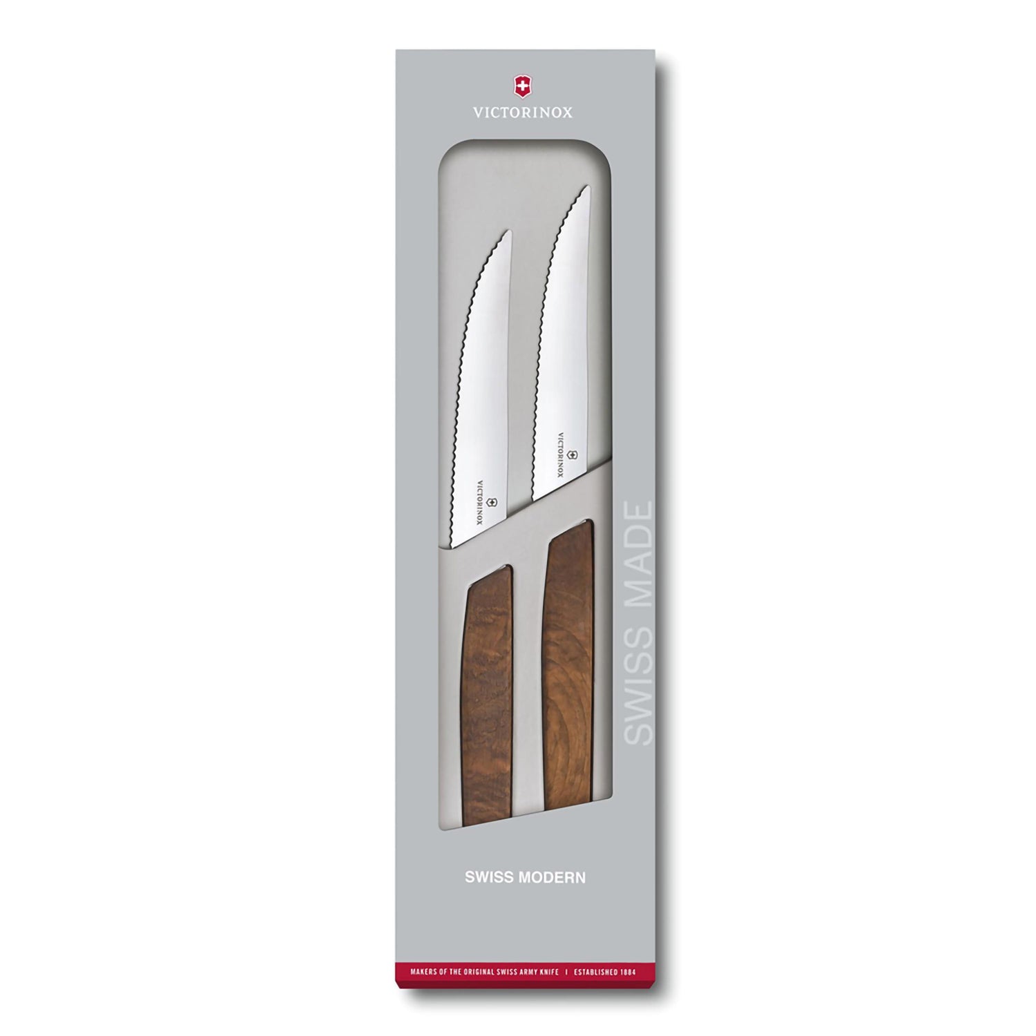 Set 2pz coltelli bistecca ondulati manico noce - Swiss Modern victorinox coltelleria V-6.90 00.12WG Kunzi Shop 2