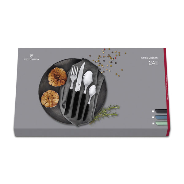 Set tavola 24 pezzi manico nero - Swiss Modern victorinox V-6.90 93.12W.24 Kunzi Shop 2