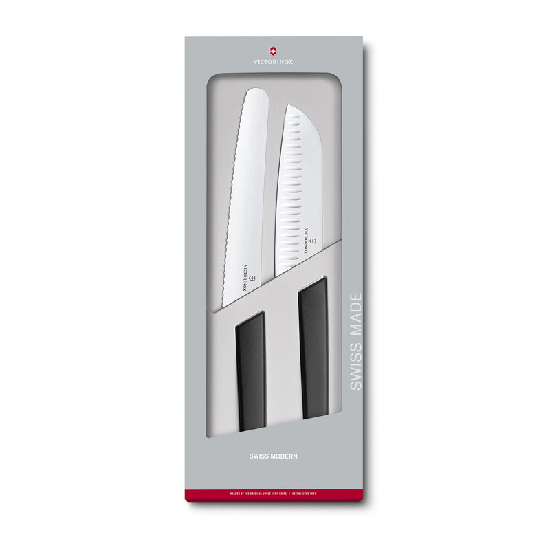 Set Santoku e coltello pane manico nero - Swiss Modern victorinox coltelleria V-6.90 93.22G Kunzi Shop